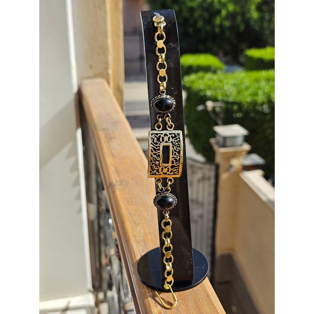 Handmade Onyx & Arabic Engraving Bracelet